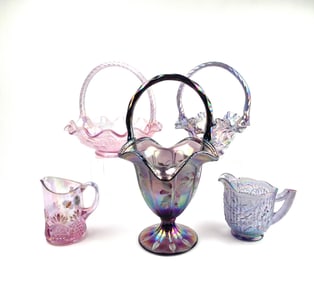Five Fenton And Iridescent Opalescent Glass Items