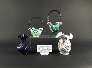 Four Fenton Glass Vases and Baskets
