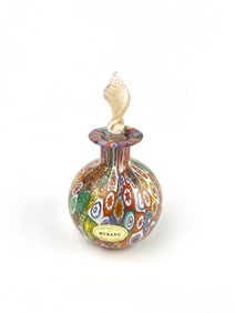 Murano Millefiori Glass Perfume Bottle with Gold Leaf Stopper
