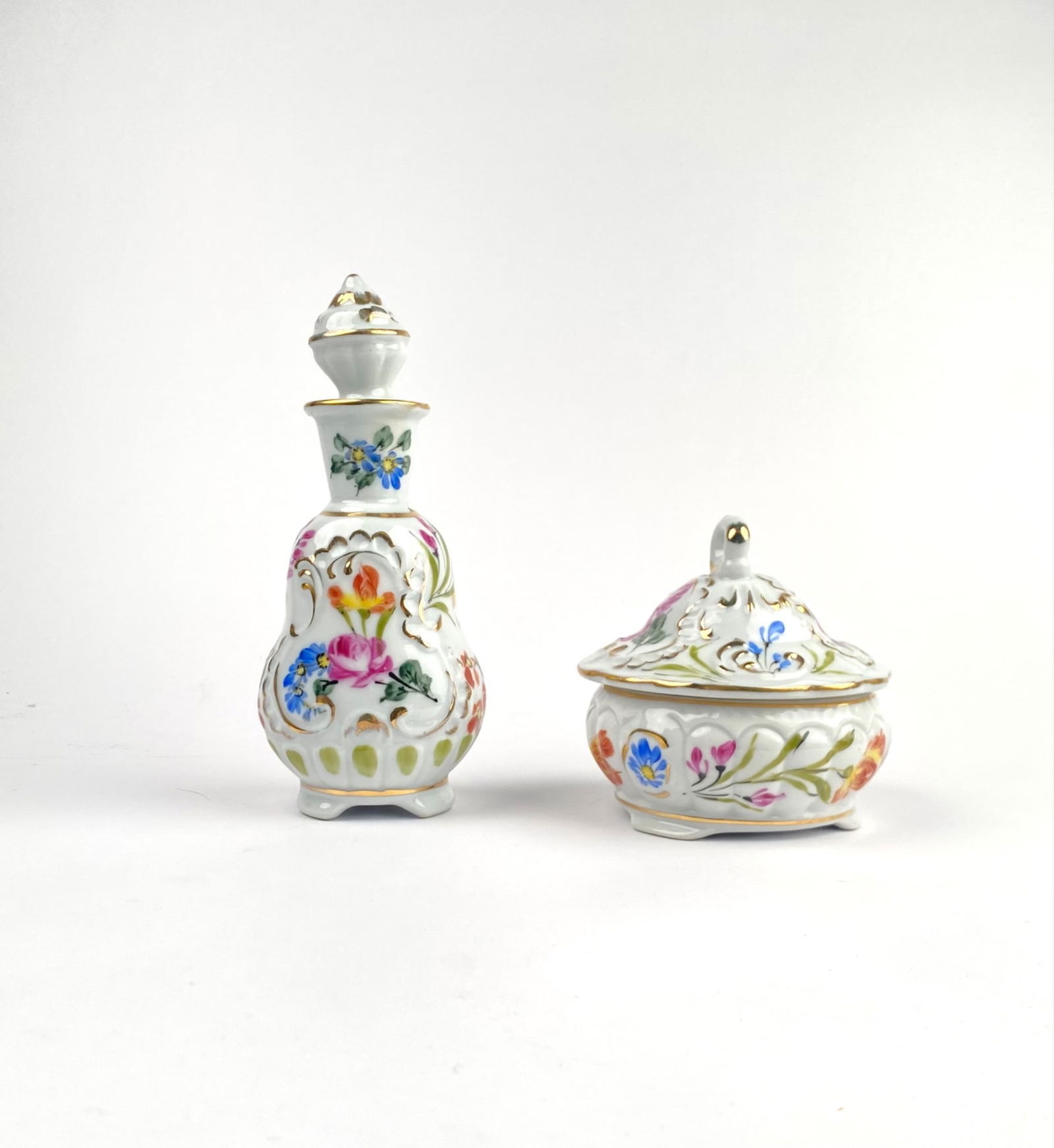 Hand-Painted Limoges Porcelain Perfume Bottle and Covered Dish Set (1 of 12)