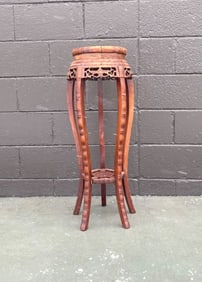 Carved Wooden Plant Stand with Marble Top