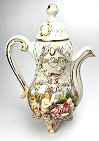Keramos Capodimonte Italian Ceramic Gilded Coffee Pot