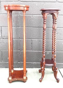 2 Wooden Pedestals with Carved Details and Brass Accents (Baker)