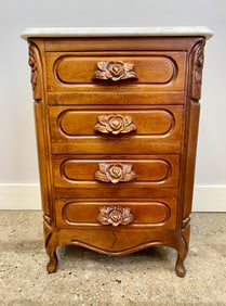 Wooden Chest of Drawers with Floral Motifs and Marble Top