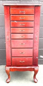 Mahogany-Finished Jewelry Armoire by Powell with Lift-Top and Side Compartments (1988)