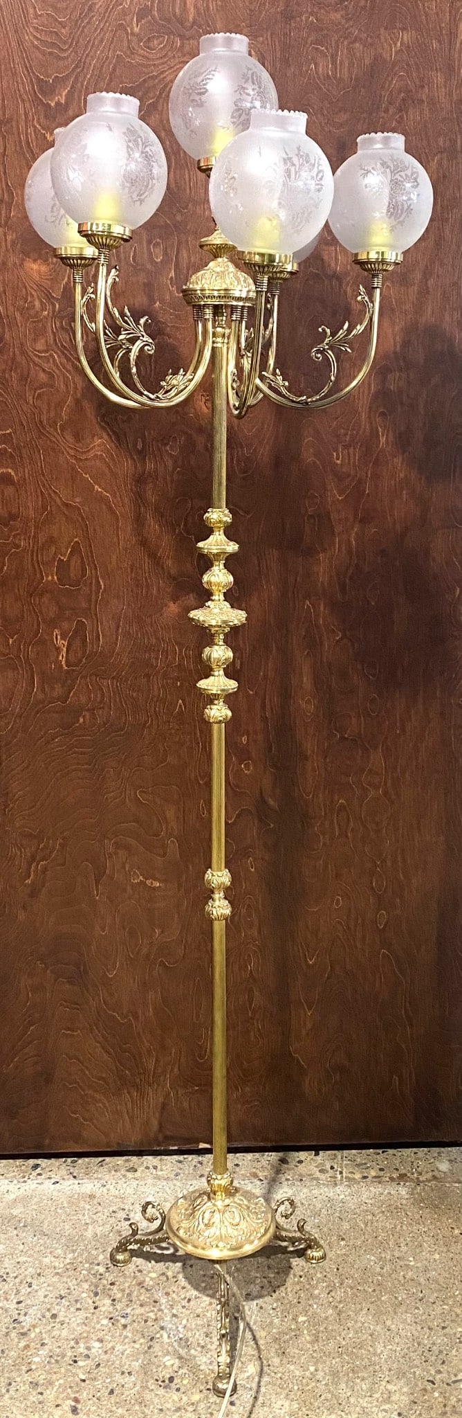 Gilt Brass Five-Arm Floor Lamp With Etched Glass Shades (1 of 10)