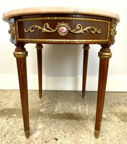 Wood and Gilt Marble-Top Side Table with Ornate Decoration