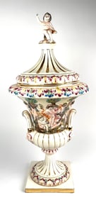 Capodimonte Italian Porcelain Urn with Lid and Cherub Detail