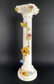 Italian Porcelain White Hand-Painted Floral?Column