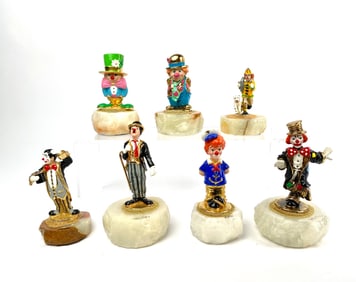 Seven Ron Lee Hand-Painted Clown Figurines on Stone Bases
