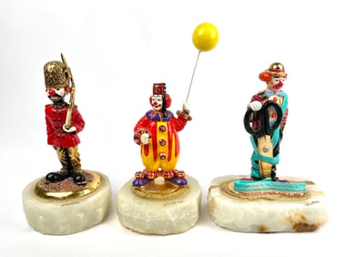 Set of Three Ron Lee Clown Figurines on Onyx Bases (1994,1995)