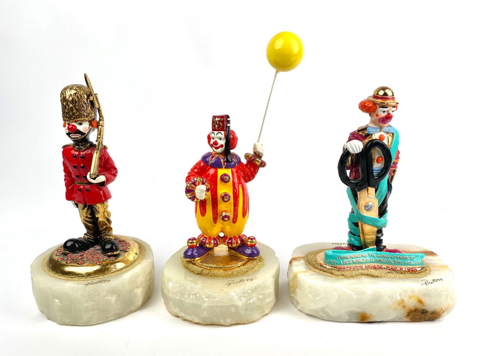Set of Three Ron Lee Clown Figurines on Onyx Bases (1994,1995) (1 of 10)