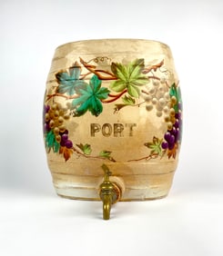 Hand-Painted German Earthenware Port Cask with Brass Tap