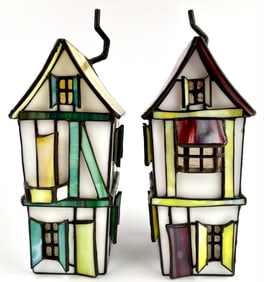 Set of Two Forma Vitrum 1993 Stained Glass Houses in Original Boxes