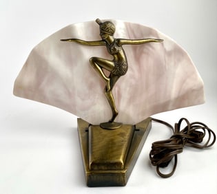 Art Deco Bronze Dancer Lamp with Alabaster Shade