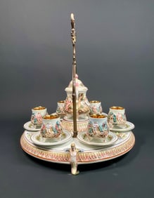 Capodimonte Porcelain Tea Set on Ornate Metal Stand