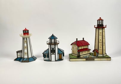 Set of Three Stained Glass Lighthouse Sculptures by Bill Job
