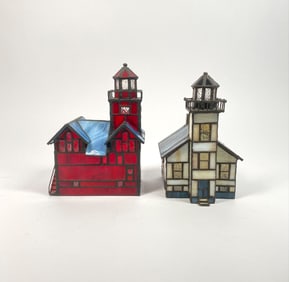 Century Classic Centuryville Collection Stained Glass Lighthouse Sculptures in Original Boxes