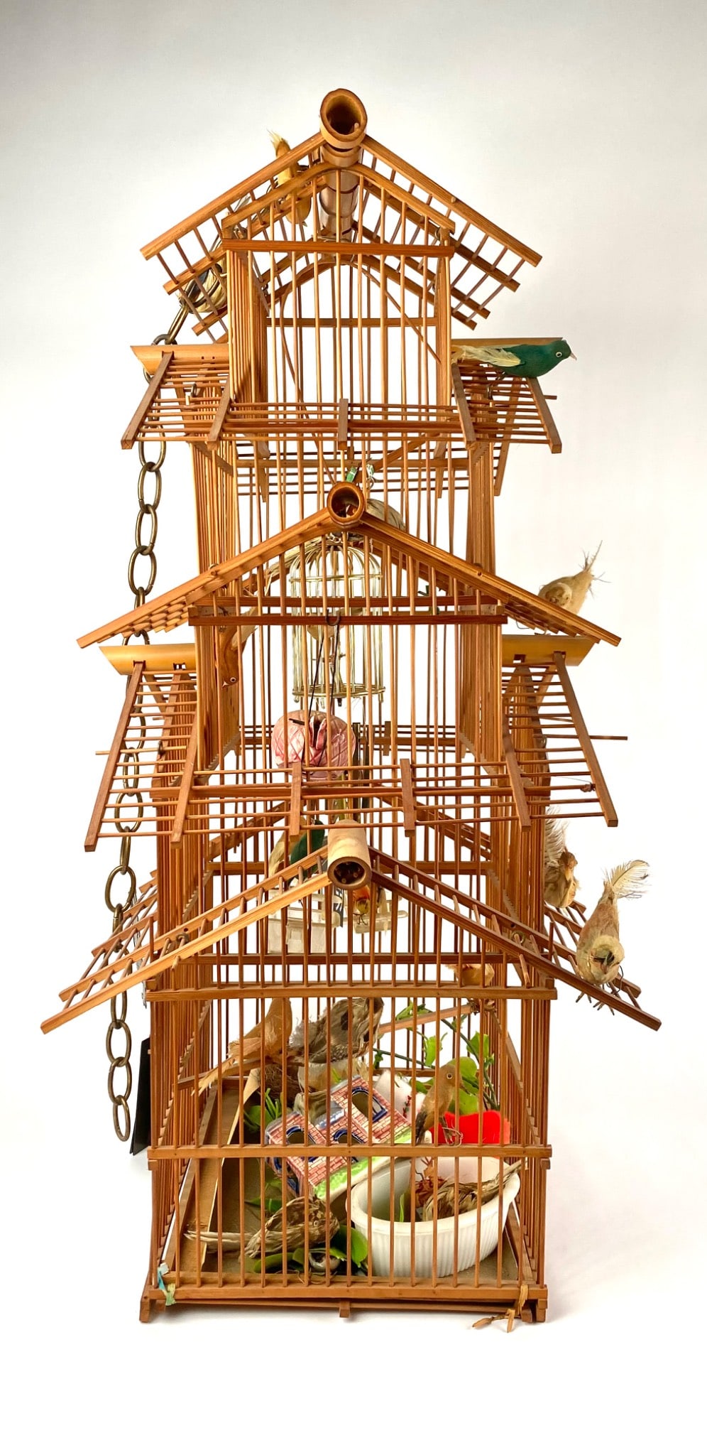 Multi-Tier Bamboo Bird Cage with Figures and Decorative Elements (1 of 10)