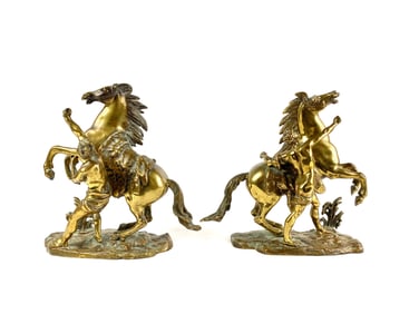 Signed Guillaume Coustou Bronze Marly Horse Pair