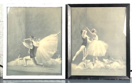 Pair of signed Framed Ballerina Lithographs (Dated Sept. 17 1959)