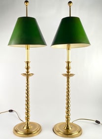 Pair of Frederick Cooper Chicago Brass Table Lamps with Green Shades