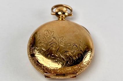 14K Hampden Engraved Gold Plated Pocket Watch with Personalized Inscription (1905)