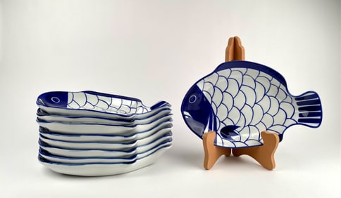 Dansk Arabesque Fish-Shaped Porcelain Platters (Set of 9)