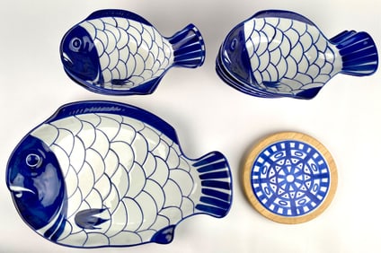 Dansk Arabesque Ceramic Fish-Shaped Dishes (Set of 10 Items)
