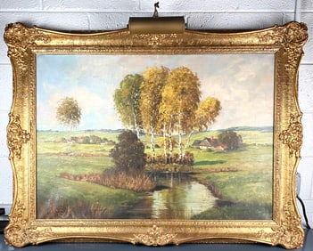 Oil Painting on Canvas by R. Krotter in Frame with Light