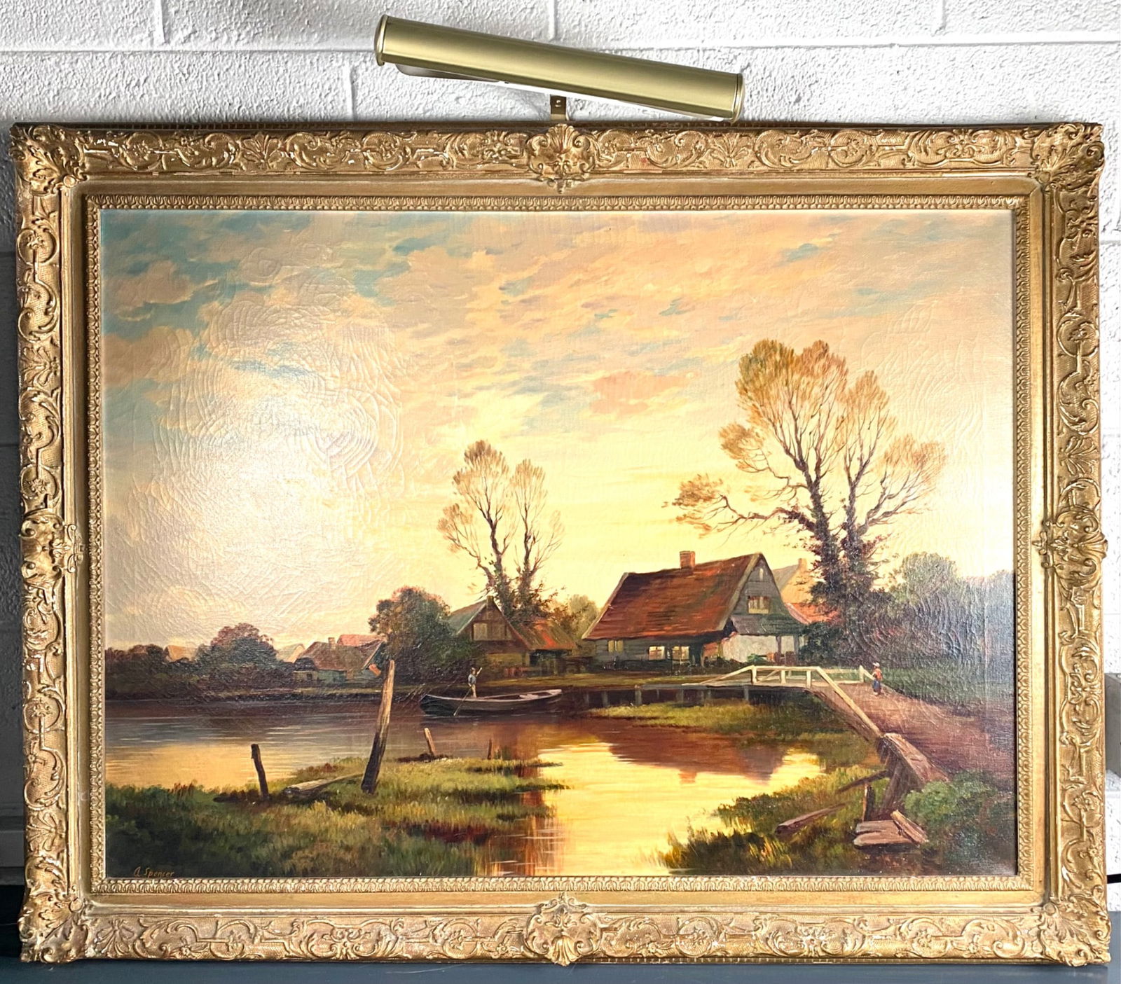 Framed Oil Painting on Canvas Signed A. Spencer with Light (1 of 12)