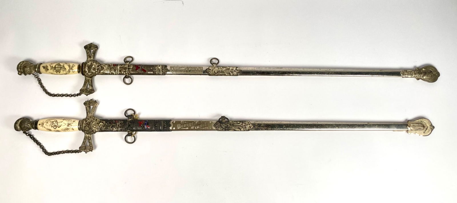 Pair of Masonic Ceremonial Swords with Scabbards and Inscriptions (1 of 16)