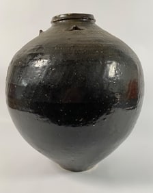 Black Glazed Earthenware Storage Jar