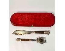 Harrison Bros & Howson Antler Fork and Knife Set with Case