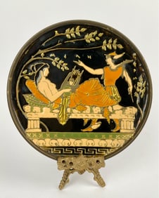 Hand-Painted Greek Enamel on Bronze & Copper Wall Plate by G. Halkides