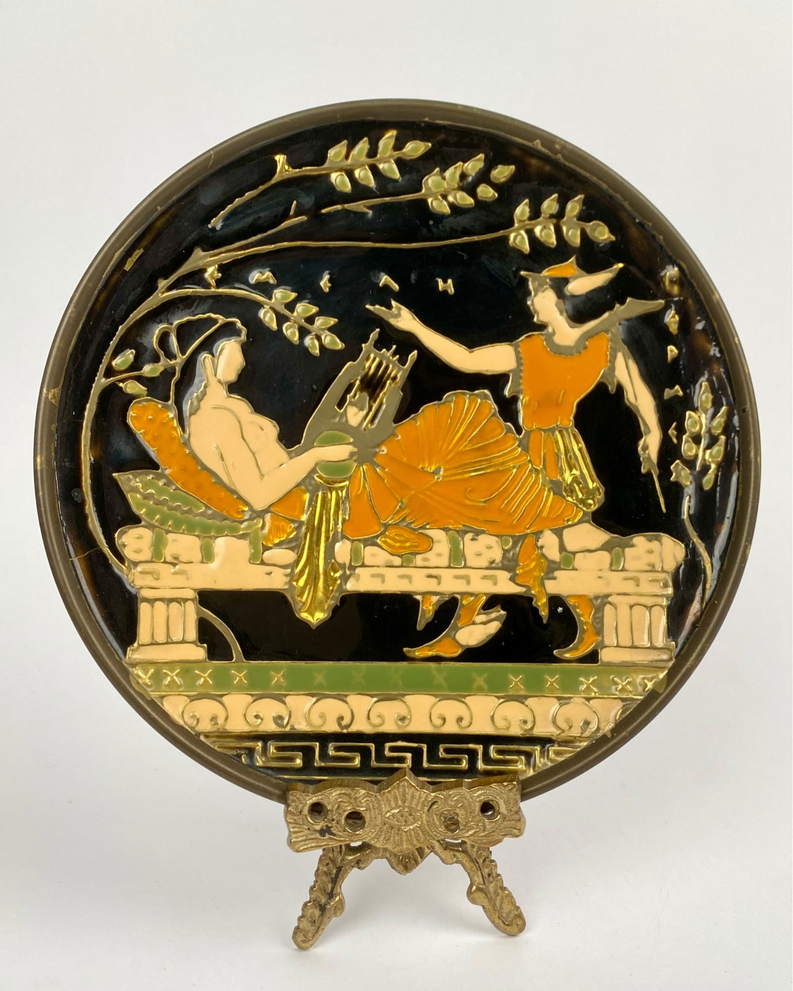 Hand-Painted Greek Enamel on Bronze & Copper Wall Plate by G. Halkides (1 of 10)