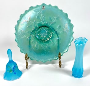 Fenton Glass Plate, Vase, and Bell