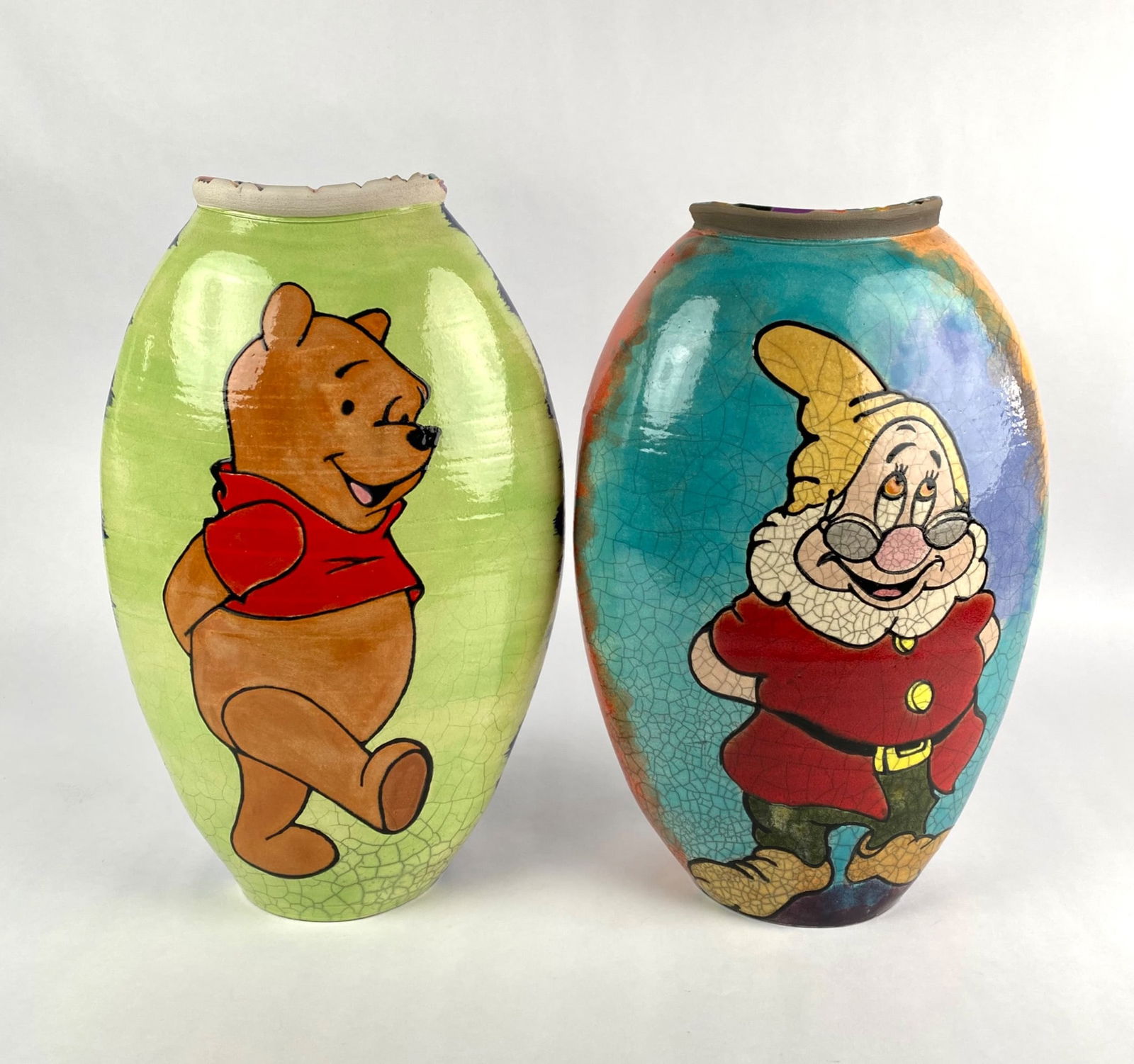 Disney Amadio Smith Winnie The Pooh & Doc Raku Vases (COA) (1 of 12)