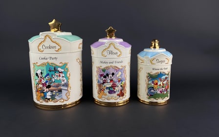 Set of 3 Disney Ceramic Storage Canisters with Gold Accents