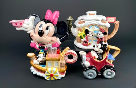 Set of 4 Disney Themed Mickey and Minnie Ceramic Teapots