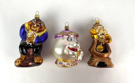 Three Disney Beauty and the beast Christopher Radko Ornaments