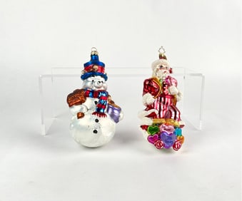 Pair of Christopher Radko Ornaments Snowman and Santa