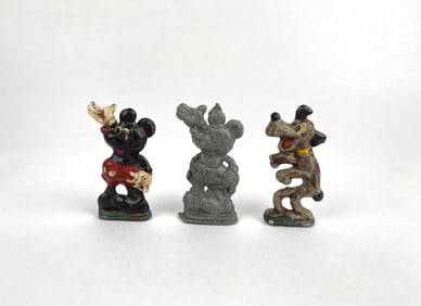 Set of Three Vintage Cast Iron Disney Mickeys and Pluto