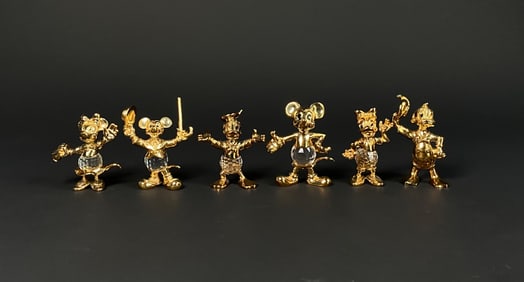 Set of 6 Lencia Disney Gold Plated Figures with Crystal Accents