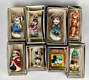 Set of 8 Christopher Radko Disney Glass Ornaments (Original Box)