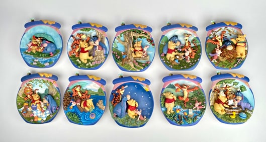 Set of 10 Winnie the Pooh Hanging Porcelain Scenes by Schmid
