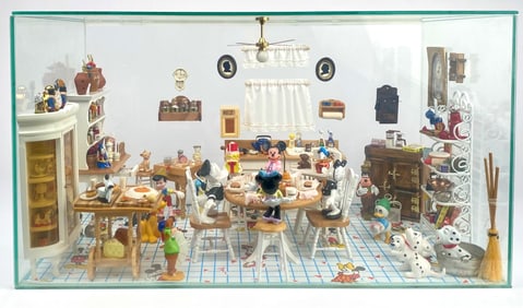 Large Disney Themed Miniature Kitchen Diorama in Glass Case