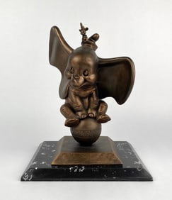 Bronze Finish Dumbo and Timothy Sculpture on Marble Base