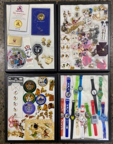 Collection of Disney Memorabilia Including Pins, Watches, Jewelry