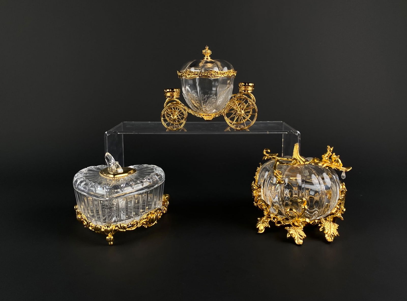 Set of Three Crystal and Gilt Metal Cinderella Themed Decorative Boxes (1 of 12)